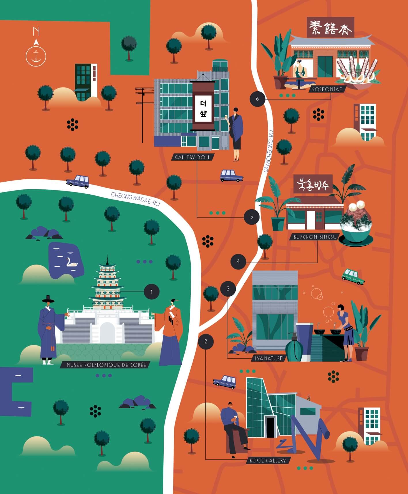 Illustrated map of the city of Amman in Jordan