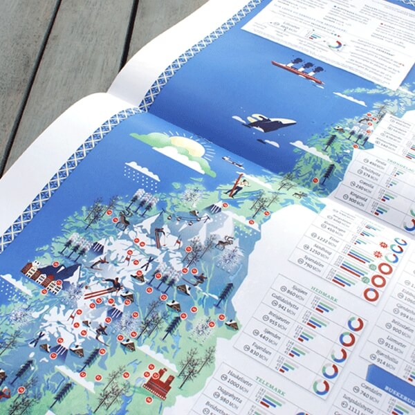 Illustrated ski map for newspaper