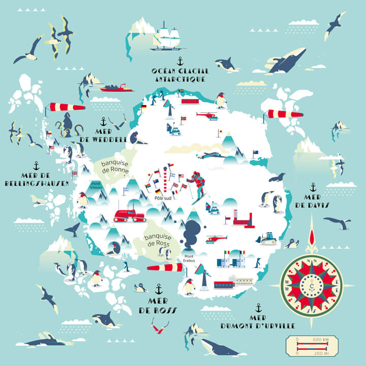 Atlas of the Curious illustrated map of the South Pole