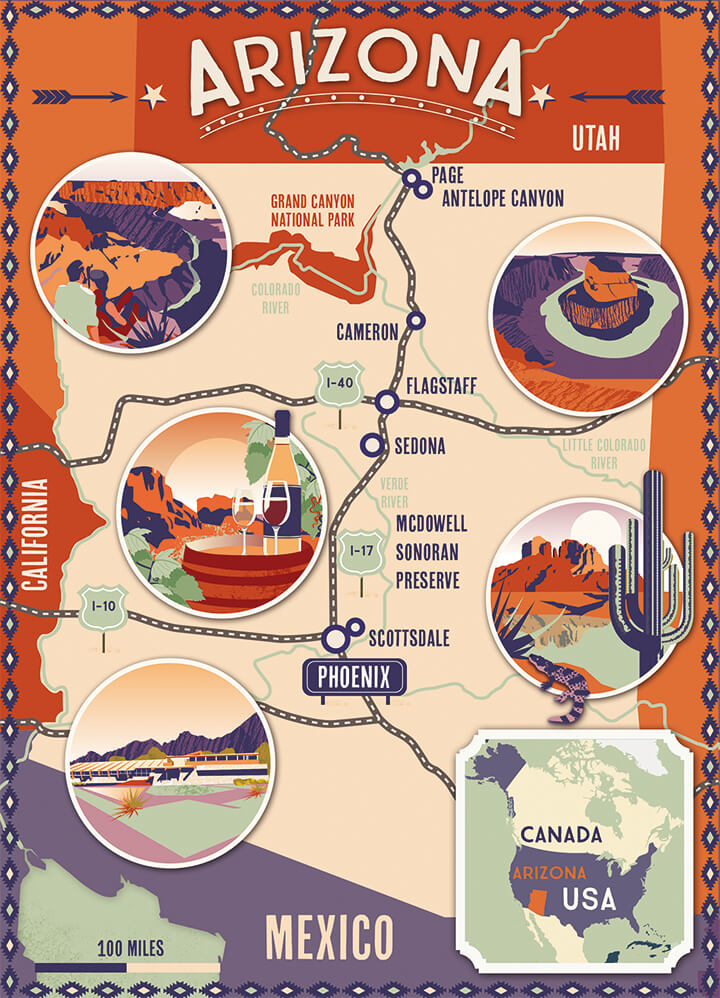 Illustrated map Lonely Planet Arizona