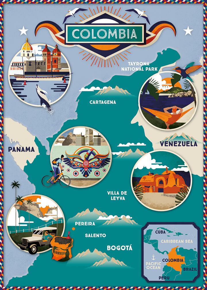 Illustrated map Lonely Planet Colombia