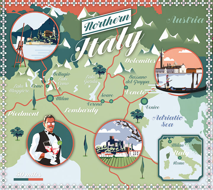 Illustrated map Lonely Planet Northern Italy