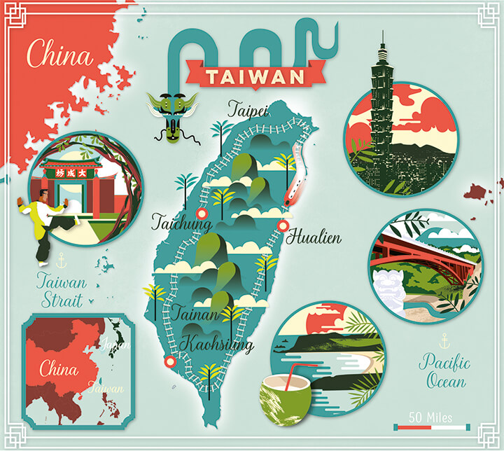 Illustrated map Lonely Planet Taiwan